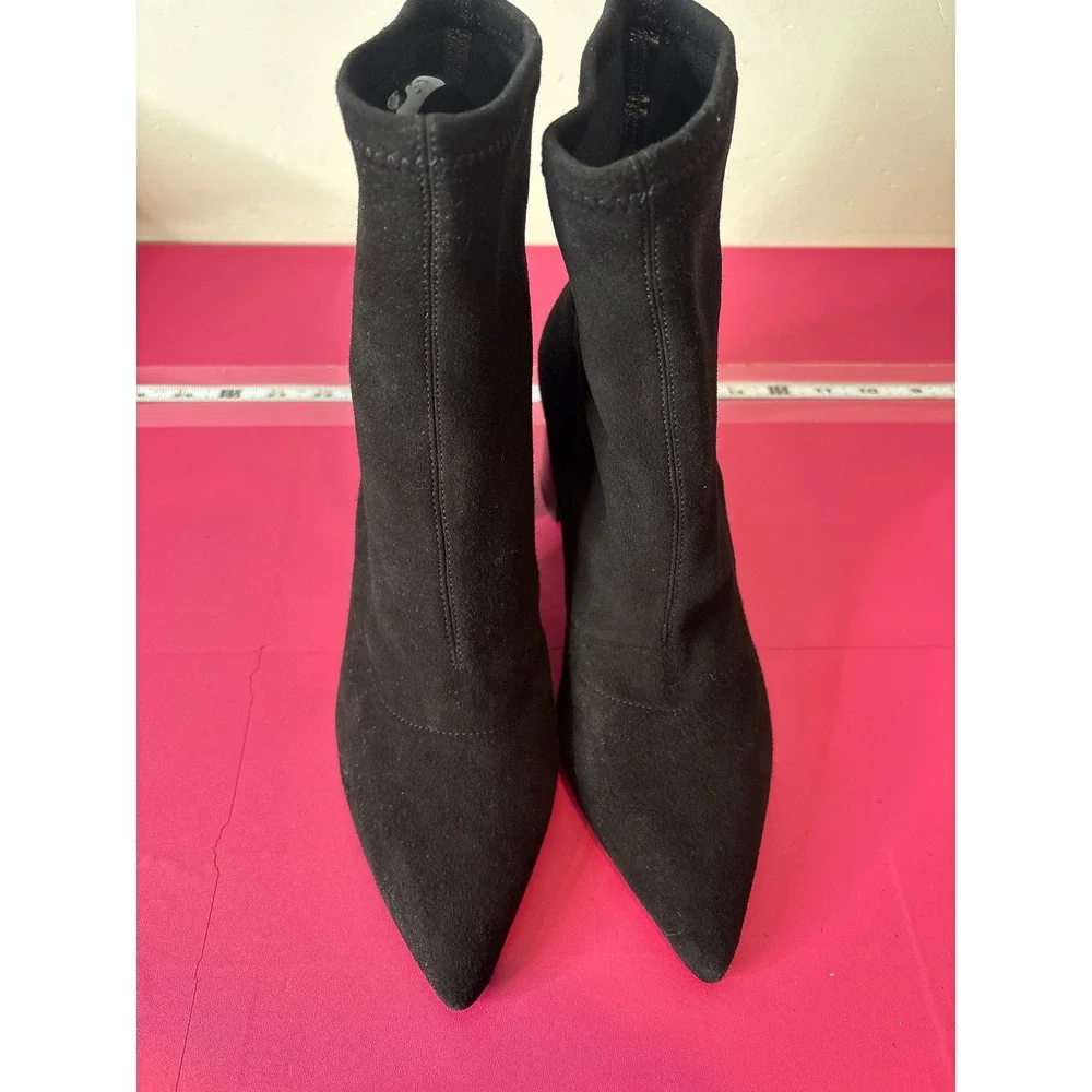 ALTERRE Womens Black Suede Pointed Toe Block Heel Sock Booties Size 8‎